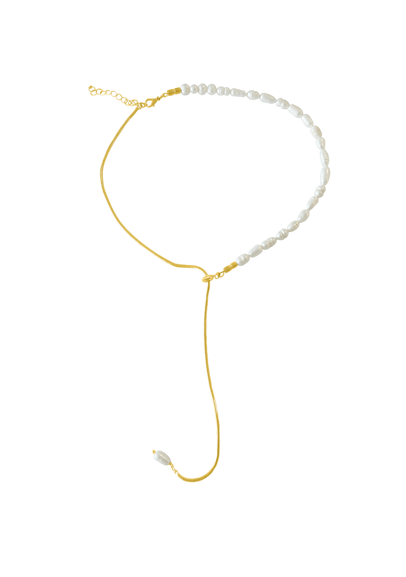 HALF PEARL LARIAT NECKLACE