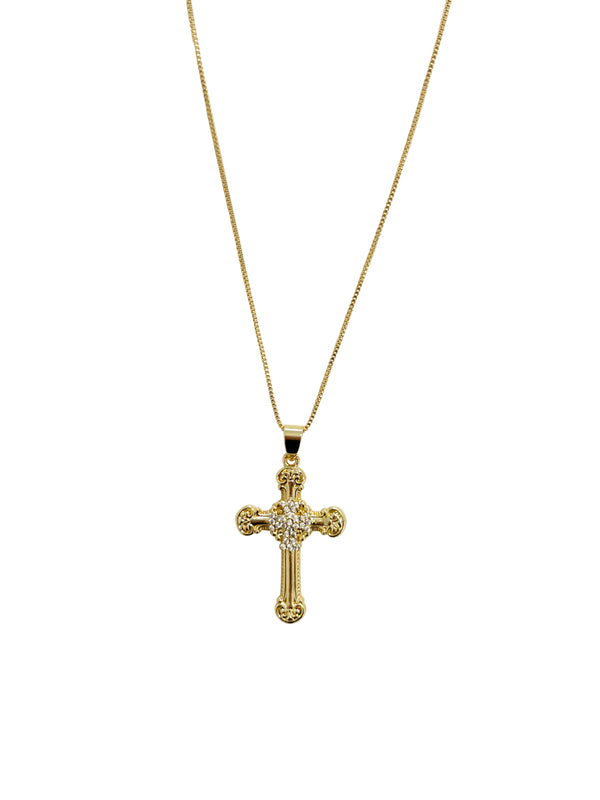Gold-vintage-cross-necklace-Layers-of-Jewelry