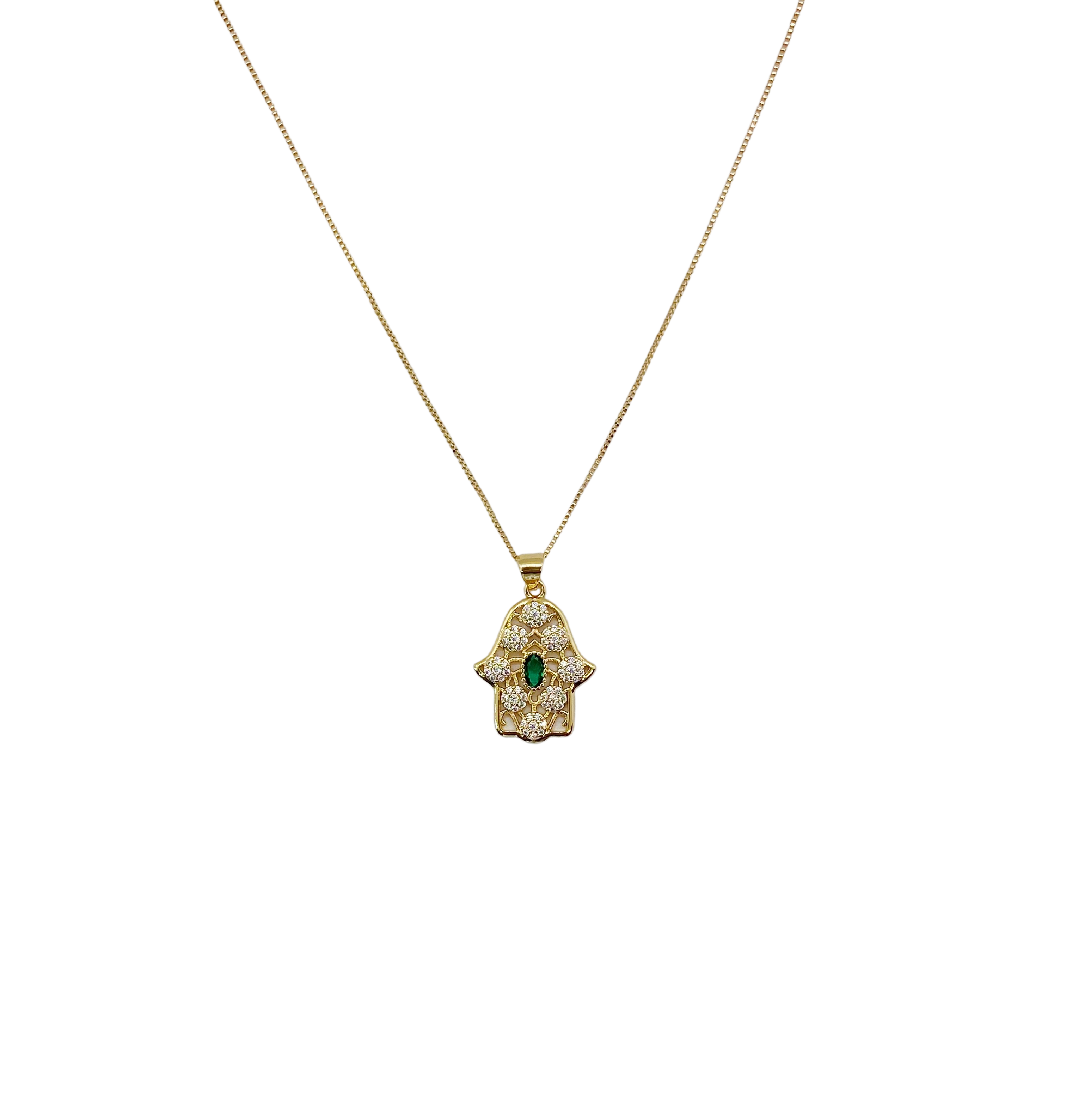 Emerald Hamsa Necklace - Layers of Jewelry
