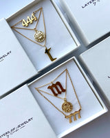 ASTRO LAYERS BOX, Jewelry with Initial necklace, Angel number, Double-sided Zodiac/Constellation pendant with chain